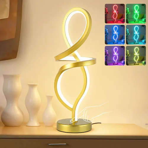 Vista 12 de Mayful Moderna lámpara de mesa en espiral, lámpara de noche con puertos USB C y A, control táctil regulable con 3 temperaturas de color, lámpara LED
