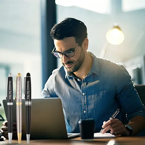 Vista 6 de OXYEFEI Bolígrafo de lujo, bolígrafos de lujo personalizados para oficina de negocios, bolígrafo ejecutivo con 2 lugares para grabar texto