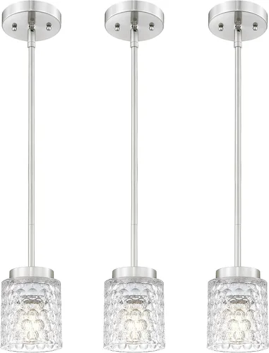 Vista 23 de FEMILA Lámpara Colgante Dorada, Accesorios de Iluminación Colgante de 4", Iluminación para Isla de Cocina, Vidrio Martilleado, Base E26, 4FY86MIL BG