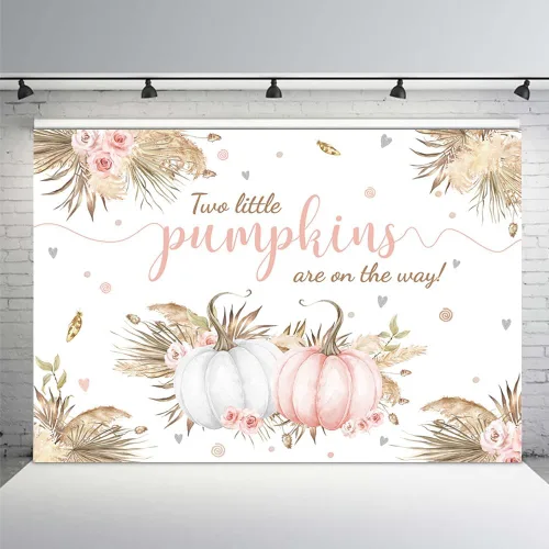 Vista 10 de MEHOFOND Telón de fondo bohemio de calabaza pequeña de 7 x 5 pies para niño, baby shower, hojas de otoño, hierba de pampas, hierba de Acción