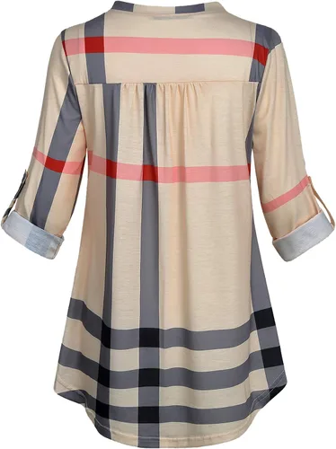 Vista 4 de Miusey Henley - Blusa con cuello en V 34, manga enrollable, con botones