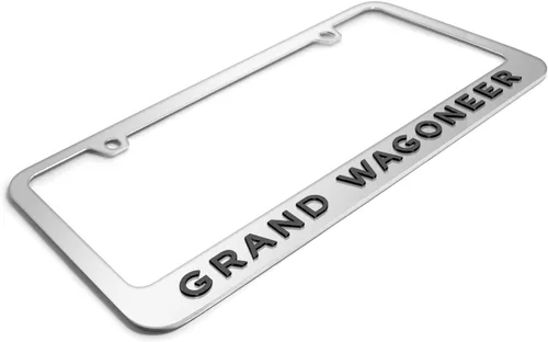 Vista 3 de iPick Image Para Jeep Grand Wagoneer en 3D negro sobre espejo marco de matrícula de metal cromado