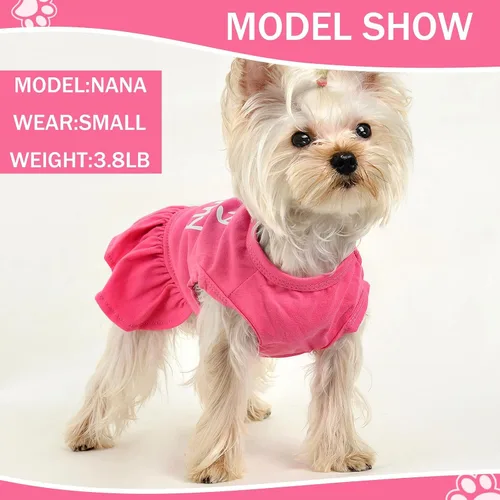 Vista 2 de Vestidos para perros medianos y niñas, paquete de 2 unidades, ropa rosa para niña pequeña, verano I Love My Mommy Daddy para cachorros, camisa