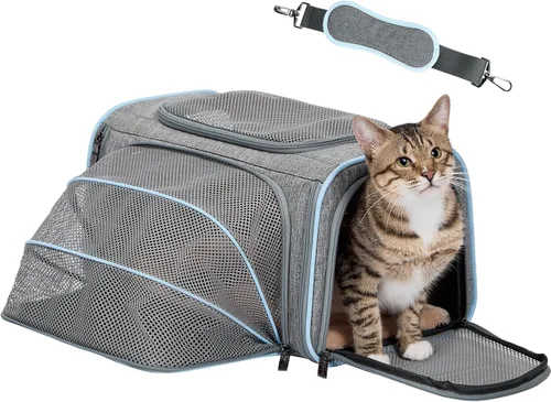 Vista 11 de Petsfit Transportador Expandible para Conejos Transportador para Gatos Pequeños Aprobado por Aerolíneas, 16X10X9 Pulgadas Bolsa de Viaje Portátil
