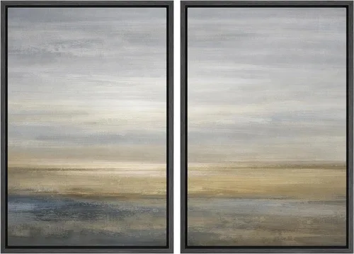 Vista 66 de Ashbrook - Set de arte de pared en lienzo enmarcado, tonos orgánicos de la tierra en beige y marrón con ilustraciones de trazos circulares, arte