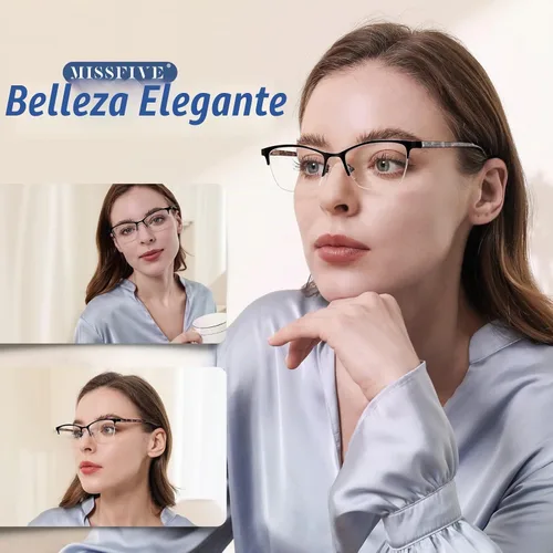 Vista 8 de Missfive Anteojos de Lectura de Metal Multifocales Progresivos Premium para Mujeres y un Estuche, Bisagra de Resorte de Calidad con Bloqueo de Luz