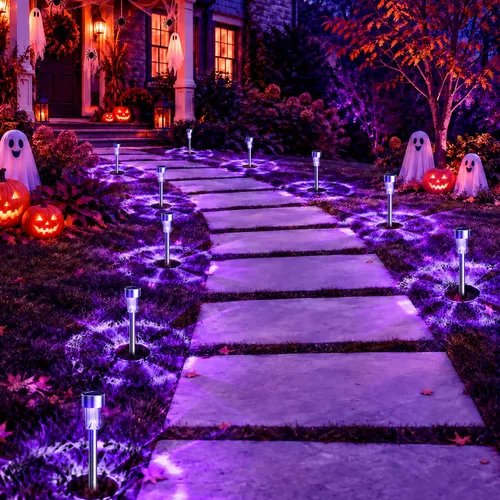Vista 11 de GIGALUMI Paquete de 16 luces solares moradas de Halloween, decoración de Púrpura