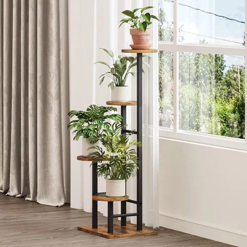 Vista 10 de Soporte para plantas de 5 niveles para interiores, estante esquinero para plantas, organizador de estantes para plantas, soporte de flores