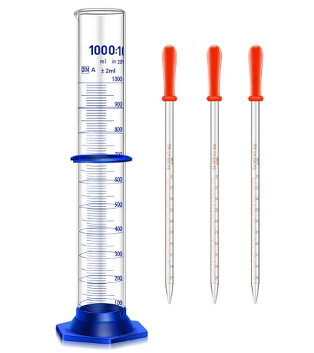 Vista 14 de Cilindro graduado de vidrio grueso para medir líquidos, cilindros de laboratorio con base de plástico antideslizante y protectores de parachoques