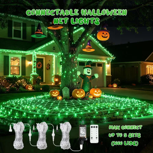 Vista 3 de JMEXSUSS 200 luces LED verdes de red, enchufables, 9.8 pies x 6.6 pies, luces de red de Navidad conectables para exteriores, luz verde de arbusto
