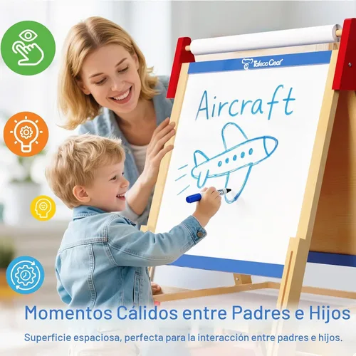 Vista 2 de Set de cabalete de arte para niños, tablero de dibujo ajustable de doble cara, cabalete de madera para pintar, edades 2-12, regalo de cumpleaños Azul