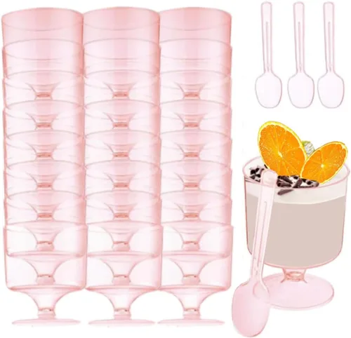 Vista 7 de Mistari Paquete de 50 vasos de postre de plástico transparente con tapas y cucharas, mini tazas de parfait y tazas de pudín para tarta de queso