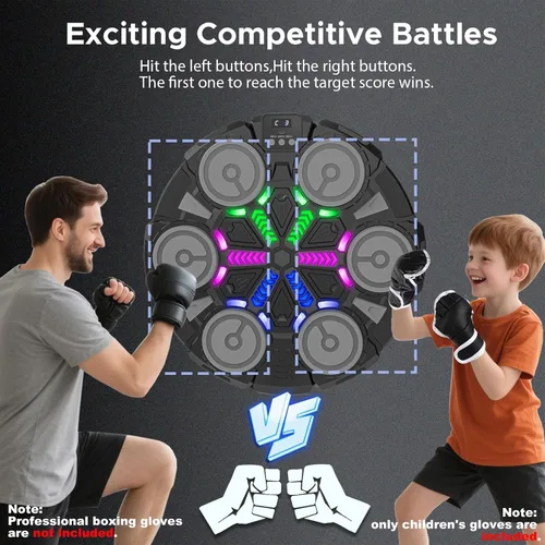Vista 6 de Music Punching Machine for Kids Adults,Bluetooth Wall Mounted Boxing Trainer with Gloves,Rhythm Lights,2 Player Battle Mode,Reaction Training