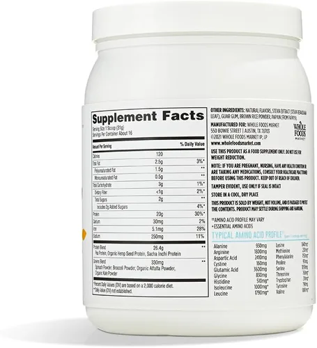 Vista 2 de 365 by Whole Foods Market, Plant Protein & Greens, vainilla francesa, 18 onzas