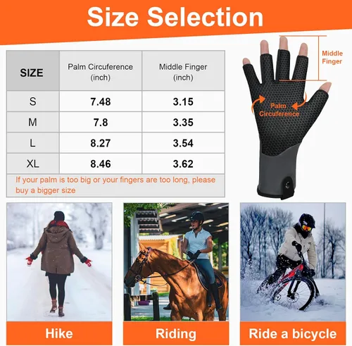 Vista 4 de Guantes térmicos sin dedos para mujeres y hombres, guantes térmicos recargables, calentador de manos eléctrico, ultrafinos y antideslizantes