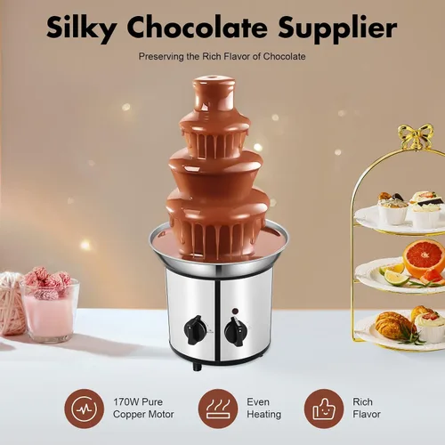 Vista 5 de Máquina de fuente de chocolate, fuente de fondue de inmersión de acero inoxidable de 4 niveles con sistema de sellado, máquina de fusión eléctrica
