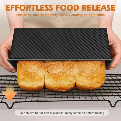 Vista 4 de Paquete de 2 moldes para pan con tapas – Capacidad de masa de 2.2 libras y 1 libra, moldes para pan de acero al carbono antiadherentes para pan
