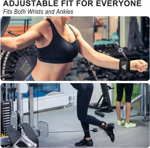 Vista 4 de Muñequeras para gimnasio de cables, correas de muñeca ajustables para máquinas de cable de elevación de neopreno acolchado