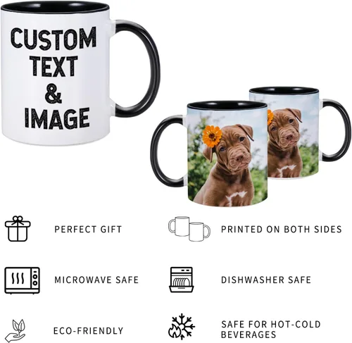 Vista 3 de Taza personalizada con foto de 11 onzas en ambos lados, taza personalizada con logotipo fotográfico, texto, regalos personalizados para Navidad