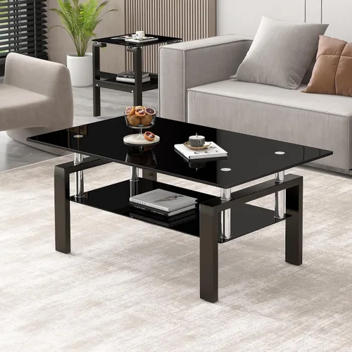 Vista 17 de Mesa de centro rectangular de vidrio para sala de estar, con mesa de vidrio templado y capa de MDF, para sala de estar y oficina