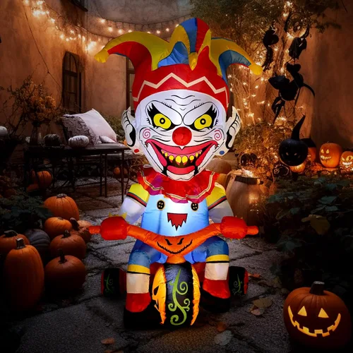 Vista 9 de WBHome 3 m Arco de payasos inflables de Halloween para decoración de exterior, del Día de los Muertos, para patio con luz LED integrada