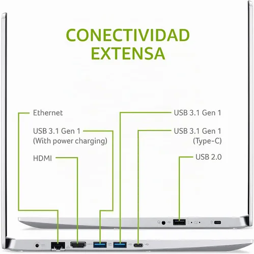 Vista 4 de Acer Aspire 5, Computadora portátil delgada, Plateado