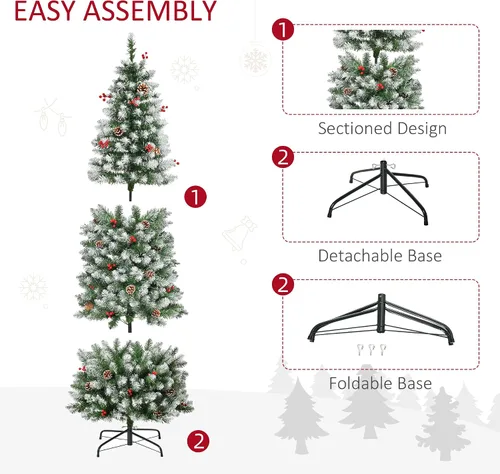 Vista 8 de HOMCOM Árbol de Navidad artificial preiluminado de 6 pies con conos de pino