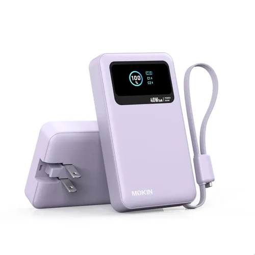 Vista 6 de MOKiN Cargador portátil de carga rápida de 40 W para Samsung iPhone Android, 10000 mAh 3 en 1 banco de energía con enchufe de pared, cable USB-C