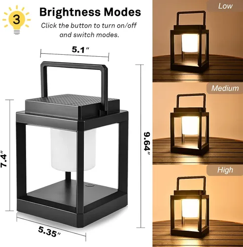 Vista 2 de Lámpara de mesa solar para exteriores, luz recargable inalámbrica para patio, linterna LED portátil con control táctil, 3 niveles de brillo, 4800