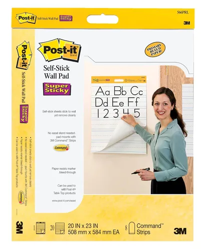 Vista 2 de Post-it Bloc de Caballete, 20 x 23 pulgadas, blanco con líneas, 20 hojas/bloc, 2 blocs, se monta con tiras Command incluidas (566PRL)
