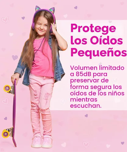 Vista 4 de FosPower Audífonos para niños con orejas de gato LED (límite de volumen seguro de 85dB), audífonos con cable suave de 3.5mm con orejeras y cables