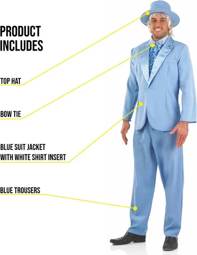 Vista 3 de fun shack Disfraz de esmoquin azul para hombre, disfraz de traje azul, disfraces de personajes de película para hombres, disfraces de Halloween