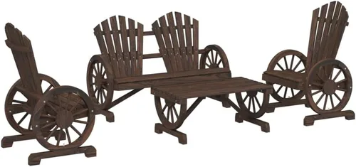 Vista 2 de Juego de salón de jardín de 4 piezas para exteriores, madera de abeto maciza, acabado de madera quemada marrón para patio, balcón y patio trasero