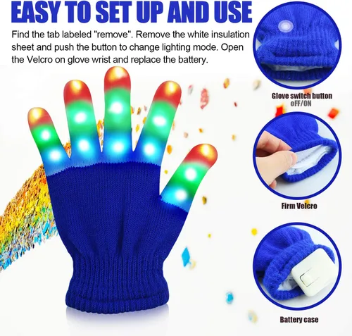 Vista 2 de Guantes con luces LED en los dedos para niños, divertidos, para regalo.