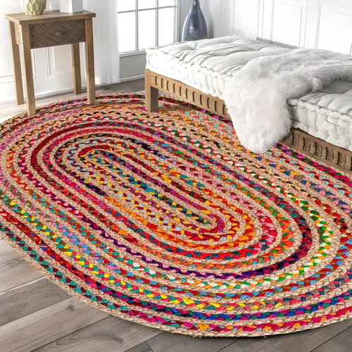 Vista 8 de Savi Home Farmhouse - Alfombra Chindi de algodón de yute de 4 x 6 pulgadas, ovalada, multicolor, tejida a mano, alfombra trenzada para sala