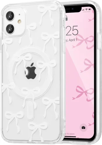 Vista 95 de UEEBAI - Funda magnética para iPhone 11, diseño de lazo, compatible con MagSafe, funda transparente delgada inalámbrica, antiamarilleo, a prueba