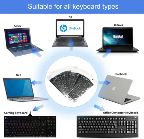 Vista 6 de 2 calcomanías universales para teclado árabe para computadora portátil, PC, teclado de escritorio, letras de repuesto para teclado de computadora