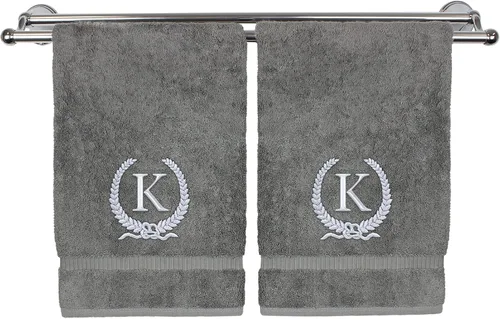 Vista 24 de Toalla de mano con monograma, regalo personalizado, 16 x 30 pulgadas, letra blanca bordada con diseño de corona en toalla negra, extra absorbente