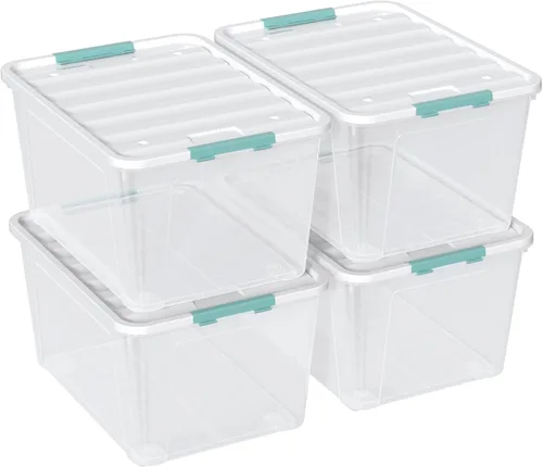 Vista 9 de Cajas de almacenamiento transparentes de 14 cuartos de galón con asas, contenedores de plástico con tapas, 6 paquetes