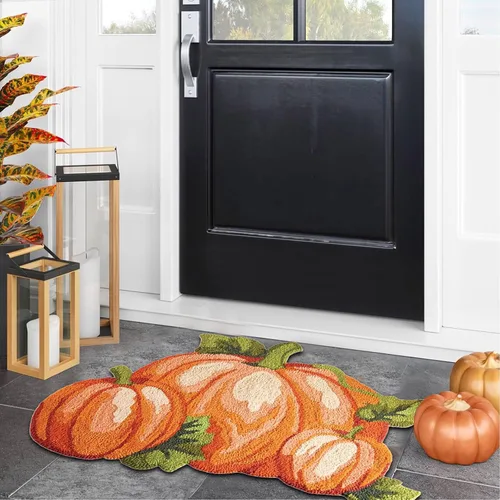 Vista 6 de Alfombra de calabaza de Acción de Gracias, 31 x 22 pulgadas, antideslizante, lavable, tapete de bienvenida de otoño, bonito tapete de otoño