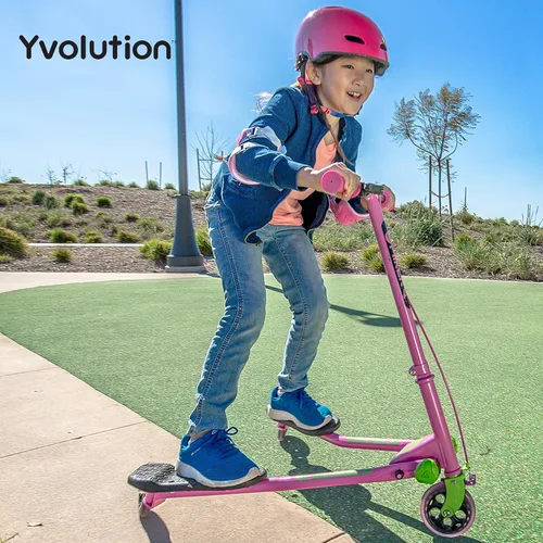 Vista 5 de Yvolution Y Fliker - Patinete de deriva A1 de 3 ruedas para niños de 5 a 8 años, autopropulsado, diseño plegable con freno de mano, peso máximo 110