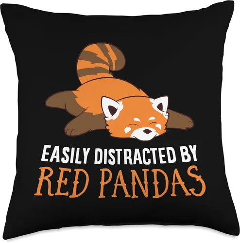 Vista 5 de Cute Red Panda Tees Love Easy Distracted by Red Pandas - Almohada de 16 x 16 pulgadas, multicolor