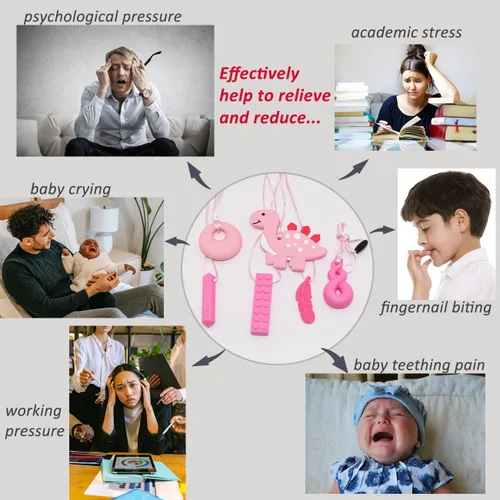 Vista 4 de Collar masticable para niños y niñas, paquete de 6 collares masticables sensoriales para niños autistas o adultos con TDAH, SPD, ansiedad, juguete