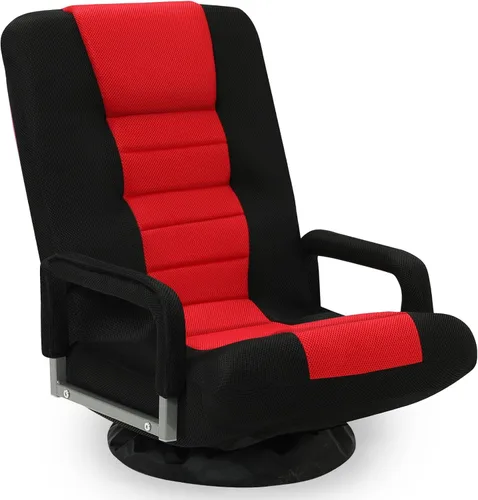 Vista 14 de Silla de juegos giratoria de piso con reposabrazos, sofá reclinable plegable de video con 6 posiciones ajustables, respaldo acolchado y cojín, sofá