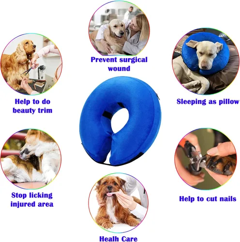 Vista 4 de Collar Inflable para Perros, Cono Suave para Perros Después de Cirugía, Collares Donut E Ajustables Inflables para Perros y Gatos Pequeños, Medianos