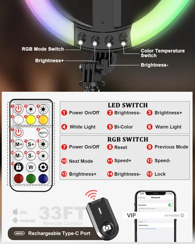 Vista 6 de Kit de vlogging para iPhone/Android, anillo de luz de 10 pulgadas con soporte, trípode de 74 pulgadas para iPhone con luz, micrófono, kit de inicio