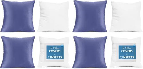 Vista 28 de Nestl Juego de 2 rellenos de almohada con terciopelo suave y sólido, juego de fundas de almohada cuadradas decorativas para sofá, automóvil Azul