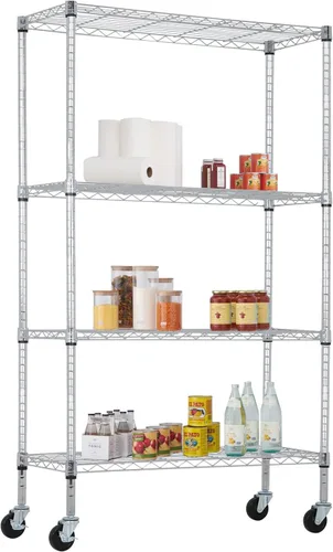 Vista 39 de FDW Estante de metal ajustable de 5 niveles con ruedas, capacidad de 250 libras, fácil montaje, ideal para espacios pequeños Negro