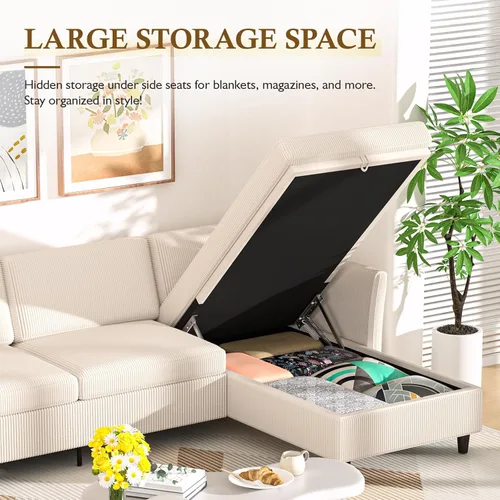 Vista 5 de Valthie - Sofá seccional convertible, sofá de terciopelo en forma de L con chaise reversible y almacenamiento, sofá de 3 plazas con bolsillo lateral