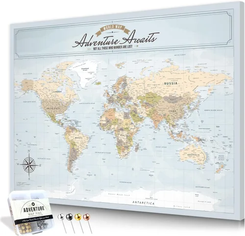 Vista 10 de IPIC - Lienzo con mapas de EE. UU. para decoración de pared, mapa con pin de empuje para marcar viajes, mapa de viaje impreso de EE. UU.